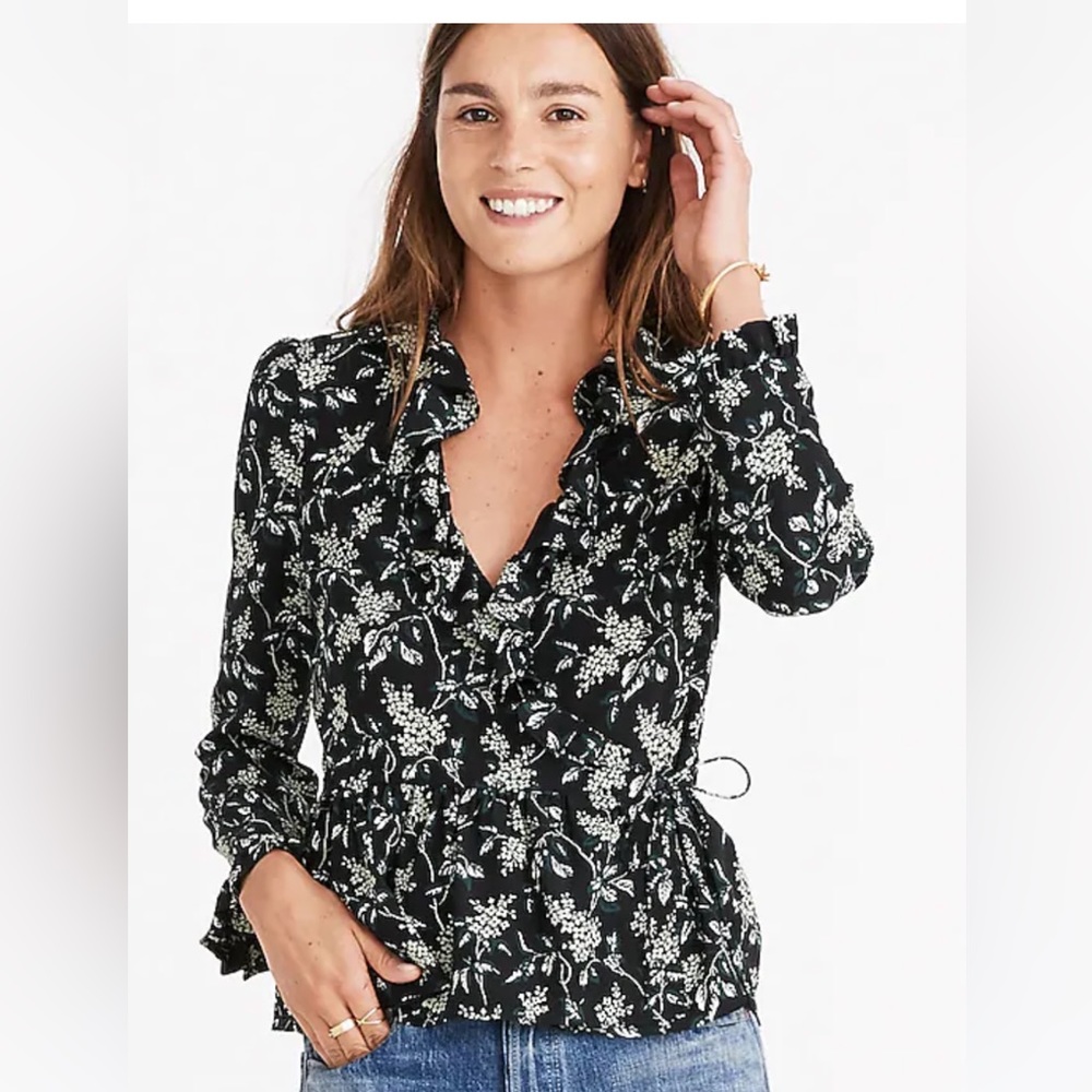 Madewell 100% Silk Ruffle-Hem Wrap Top in Antique Flora Size Small